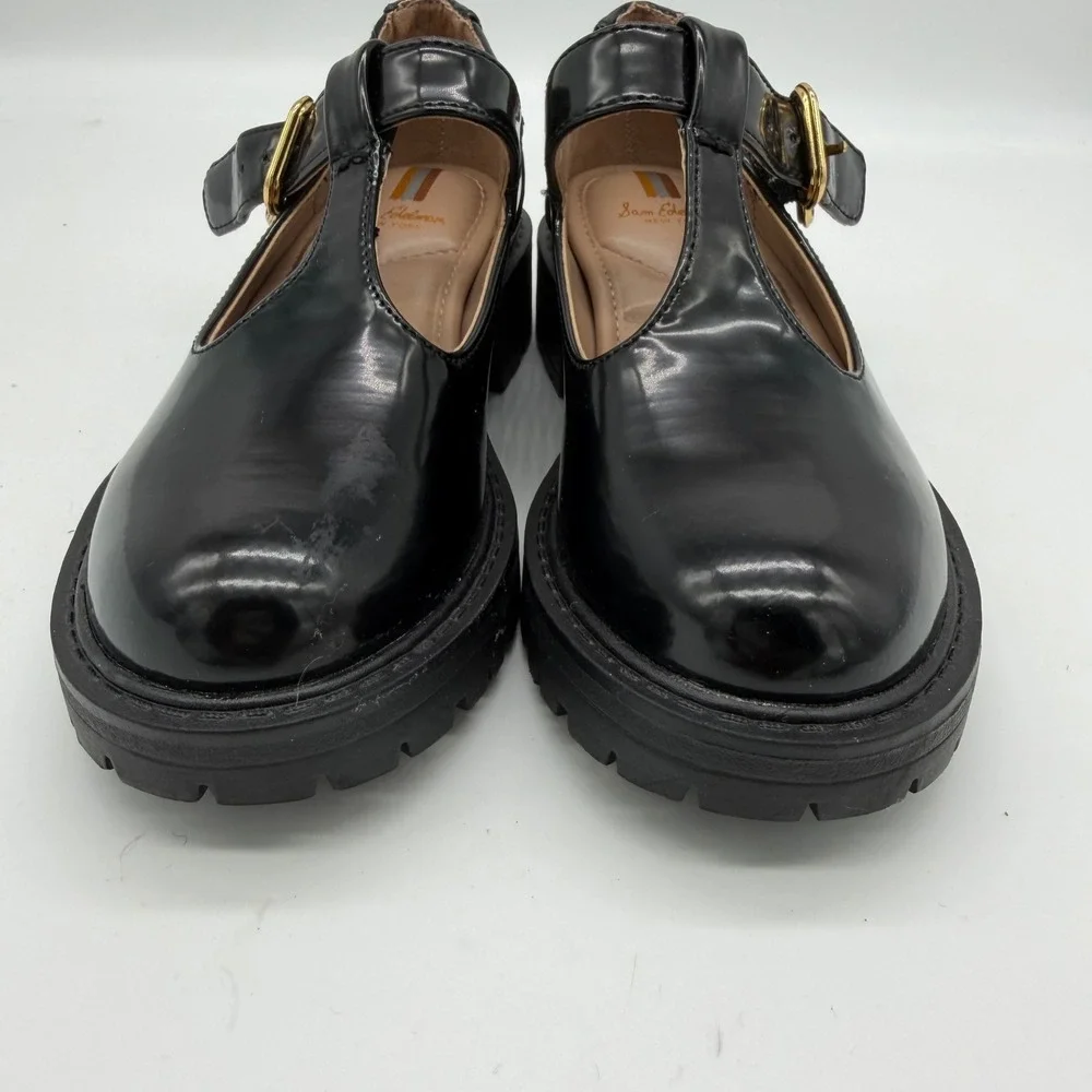 Sam Edelman Kids Black‎ Patent T-Strap Mary Jane Lug Sole Shoes US 12M